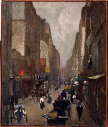 Rue Saint Denis Párizsban (Rue Saint Denis Párizsban). Nyikolaj Vasziljevics Dosekin (1863-1935) festménye. Olaj, vászon, 81,5 x 67,5 cm