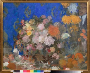 Nature morte avec autoportré - Csendélet önarcképpel - Nyikolaj Nyikolajevics Sapunov (Sapunov) (1880-1912) munkája, tempera kartonon