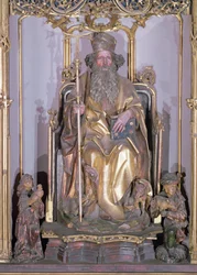 Isenheim oltárkép, Szent Antal remete Szent Antal részlete, 1490 körüli aranyfesték fára