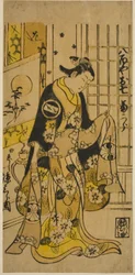 I. Segawa Kikujiro színész Oshichi szerepében a Shochikubai Kongen Soga című darabban, amelyet az Ichimura Színházban mutattak be 1732 harmadik hónapjában.