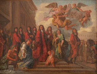 The aldermen of Paris leave the Hotel de Ville for Notre Dame to give thanks after the victory of Seneffe in 1674, c.1681 (oil on canvas)