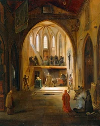 Galileo Galilei az Inkvizíciós Bíróság előtt, Joseph Clerian (1796-1842) festménye, Részlet