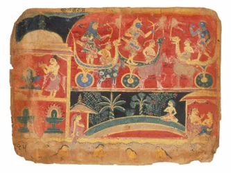 Illusztráció a Bhagavata Puránához, a
Rukmini-Haran csatajelenet