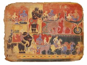 Illusztráció a Bhagavata Puránához a
Rukmini-Haran, 16. század első fele.