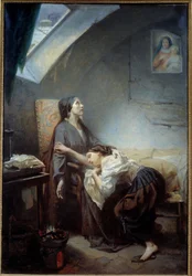 A boldogtalan család. Octave Tassaert (1800-1874) festménye, 1849. Nap. 1,15 x 0,76 m. Párizs, Musée d