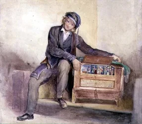 Az orgonacsiszoló, 1840 körül (akvarell ceruzával, papíron)