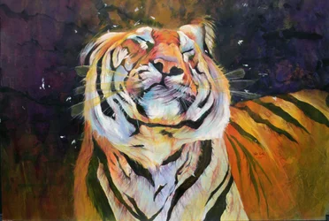 Tigris (fejrázás) 1996 (tus, akril és ceruza, papír)