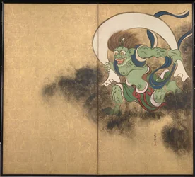 Le dieu du vent (A szélisten) Egy kétpaneles képernyő jobb oldali része - Ogata Korin (1658-1716) munkája, akvarell és tinta papíron, 18. század eleje, japán művészet, keleti mitológia - Tokiói Nemzeti Múzeum, Japán