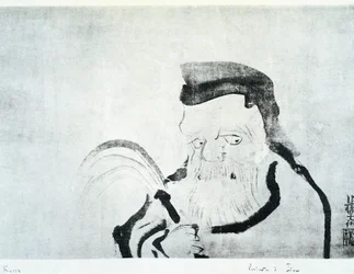 Öreg ember portréja, Ogata Korin (1658-1716) rajza, tus selyemre, japán civilizáció, Edo-korszak