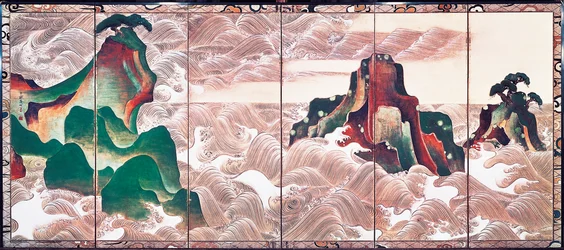 Hullámok Matsushimában, képernyő hat panellel, Korin Ogata (1658-1716)
