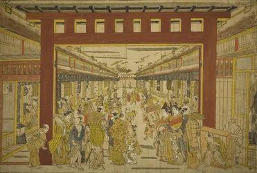 Nakanocho a Yoshiwarában (kézzel színezett fametszet)