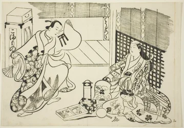 Mindenféle háztartási cikk (Chodo zukushi), a "Híres jelenetek a japán bábjátékokból (Yamato irotake)" sorozatból