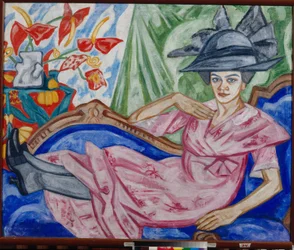 "A művész nővérének portréja" (A művész nővérének portréja) Olga Vladimirovna Rozanova (1886-1918) festménye 1912 - Olaj, vászon - Állami Művészeti Múzeum, Jekatyerinburg