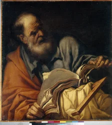 Szent Tamás apostol. (Szent Tamás apostol). Orazio Borgianni (1578-1616) festménye, olaj, vászon, olasz művészet (Róma)