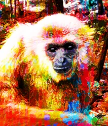 Élénk színekkel festett gibbon-portré