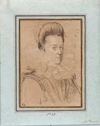 Eleonore de Medicis (Eleonora de Medici) portréja (1567-1611) I. Gonzague Vince, Mantua hercegének felesége (Vincenzo I Gonzaga, Mantua hercege) (1562-1612) Ottavio Leoni rajza (1578-1630) Genes Strada Nuova Múzeumok, 2432. sz