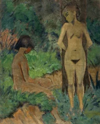 Fürdőzők fák alatt, 1925 körül (ragasztófesték vászonra)