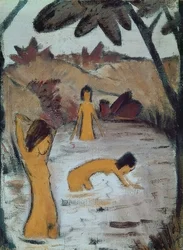Három fürdőző a tóban. 1912 körül