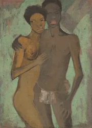 Liebespaar (művészpár), 1911 körül (festékszeszes festék zsákvászonra)