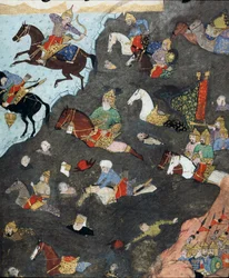 Oszmán Birodalom: „” III. Murád szultán (1546-1595) serege egy csapásra átkel egy folyón””” 16. századi miniatűr. Isztambul, Topkapi Sarayi Múzeum könyvtára