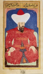 Az Oszmán Birodalom szultánjának portréja, Orhan (Orkhan vagy Urchan) I (1281-1360) Miniatúra Seyyid Lokman Hussein „” Human physiognómia (Az oszmánok személyes berendezkedéseiről) kéziratából. (Ms. ty6087 fólió 25b)