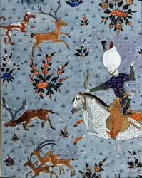 II. Murád (Murat) szultán (1404-1451) szarvasra vadászó udvaroncainak ábrázolása Részlet. 17. századi miniatűr. Isztambul, Topkapi Sarayi Múzeum könyvtára