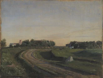 Vejby a templommal északról nézve. Esti fény. Zéland