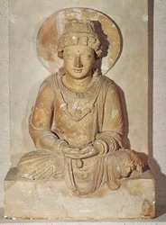 Buddha meditációban ül, Ganharából, görög-buddhista stílusban, 1-4. század