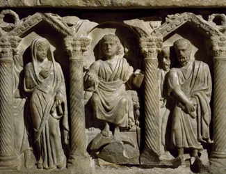 Ókeresztény szarkofág, más néven Boldog Giles szarkofágja, márvány, San Bernardino oratórium, Perugia, Umbria, részlet, Olaszország, 4. század