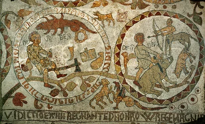 A zodiákus jegyei a dél-olaszországi Otranto székesegyházának mozaikpadlójáról (mozaik)