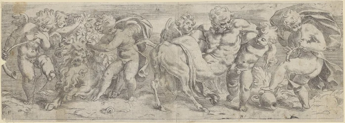 Részeg szatír és putti