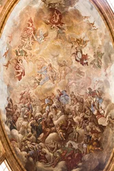 San Cataldo katedrális, San Cataldo kápolna, San Cataldo dicsőségét ábrázoló freskókkal díszített boltozat, Taranto, Puglia (fotó)