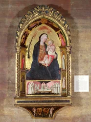 Az alázatosság szűze angyalokkal és szentekkel, 1440 körül (tempera arannyal a táblán)