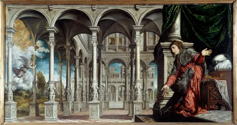 Angyali Üdvözlet. Paris Bordon vagy Bordone festménye (1500-1571)