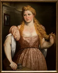 Egy fiatal nő portréja. Paris Bordone (vagy Bordon) festménye (1495-1571), olaj, vászon, 1550 körül. Olasz művészet (Velence)