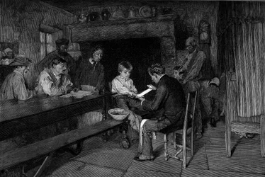 Baleset (1879): az orvos meggyógyítja egy fiatal paraszt sérülését. Metszet Pascal Dagnan-Bouveret (Dagnan Bouveret) (1852-1929) festménye után. A „The Illustrous World”” 1208. számában, május 22-én