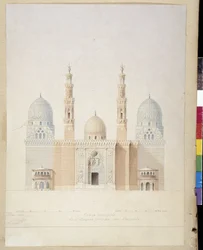 Építészet: Alexandriai mecset főhomlokzati projektje. Egyiptom. Pascal Coste rajza (1787-1879)