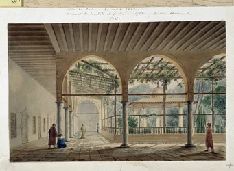 Orientalizmus: dervis kolostor és szökőkút. Pascal Coste rajza (1787-1879)
