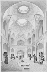 Adji Seid Hussein Bazaar, Kashanban, a „Voyage Pittoresque of Persia”-ból, Louis Felix Penel (fl.1780-1830) metszetében, kiadó: Lemercier, Párizs, 1856