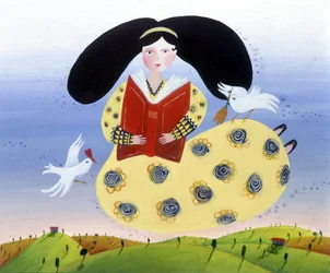 Lány madarakkal - Patrizia La Porta illusztrációja