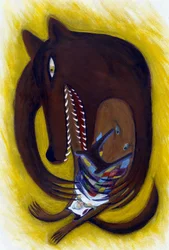 Patrizia La Porta illusztrációja a Piroska: A farkas című könyvhöz.
