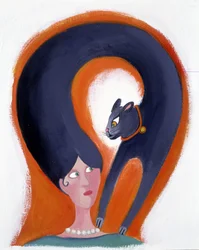 Női frizura, amely macskává változik - Patrizia La Porta illusztrációja