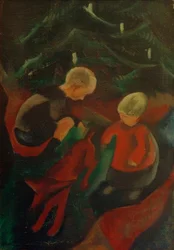 Két gyerek a karácsonyfa alatt