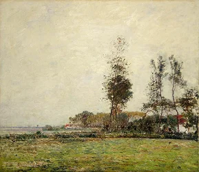 Hollandia, táj fákkal és házakkal