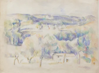 Ház és liget, 1890 körül (ceruza és akvarell papíron)