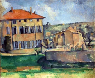 Maison et ferme a Jas de Bouffan – Ház és farm Jas de Bouffanban, Cezanne, Paul (1839-1906). Olaj, vászon, méret: 60x73, kb 1887, Nemzeti Galéria, Prága
