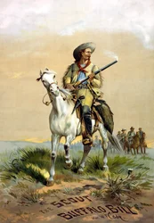 Han „The Scout Buffalo Bill” című könyvének borítója. W.F. Cody, P. Frenzeny illusztrációja, sd. 1860 és 1890 között.