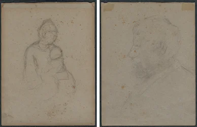 Anya és gyermeke (recto); férfi mellszobor profilja (verso)