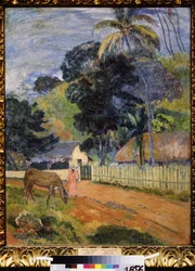 ""Táj, ló az úton"" (Táj. Egy ló az úton) Paul Gauguin (1848-1903) festménye 1899 Posztimpresszionizmus Méret 94x73 cm Puskin Múzeum Moszkva