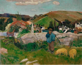 Parasztok, disznók és egy falu tiszta ég alatt (olaj, vászon)